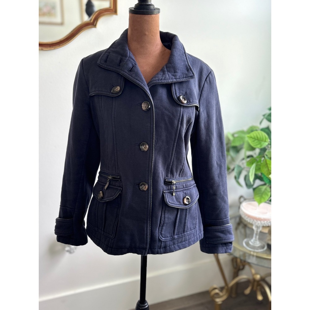 B By Bernardo Womens Jacket Coat Small Military Button Up Blue Pocketed